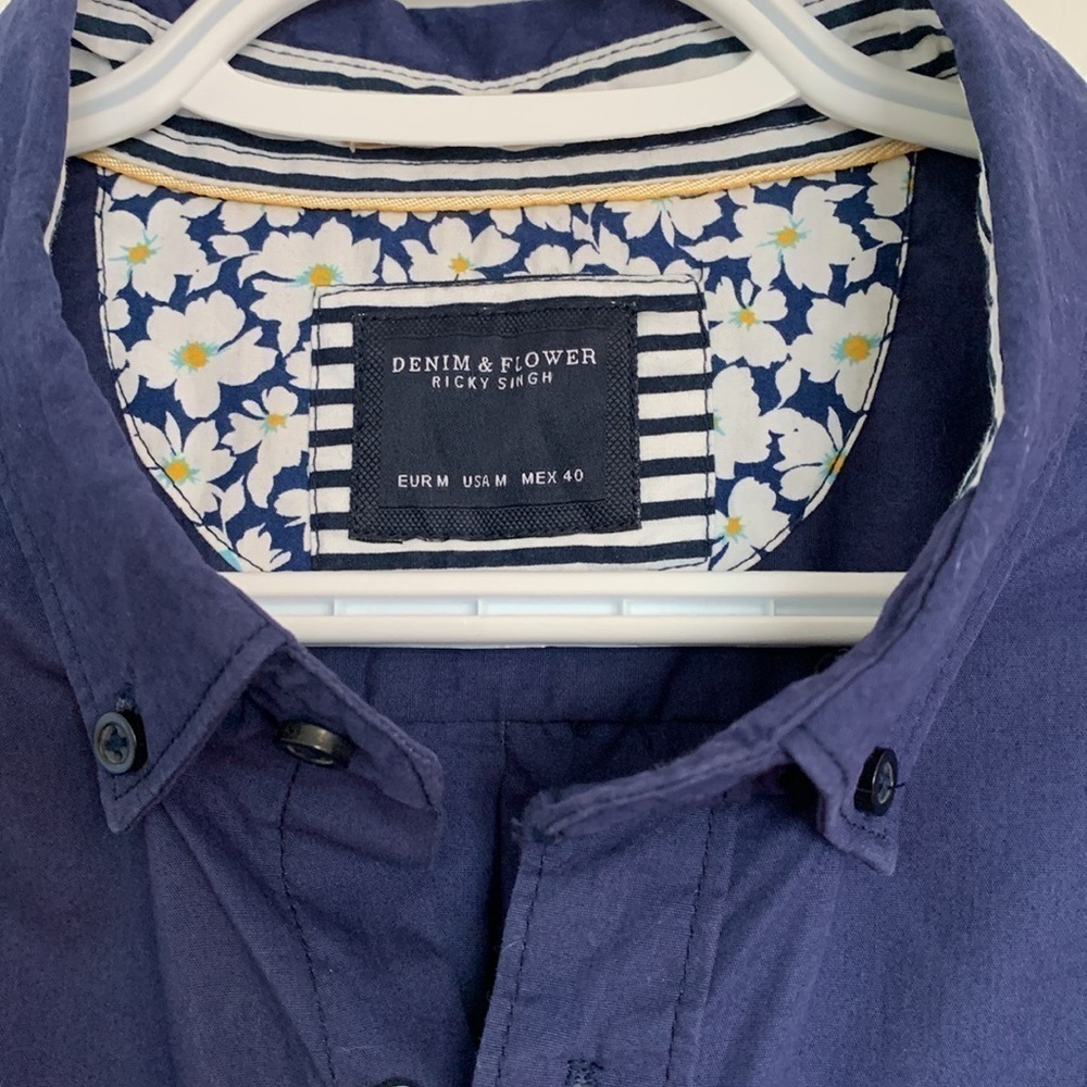 Denim & Flower Ricky SINGH long sleeve dress shirt navy men’s size medium office